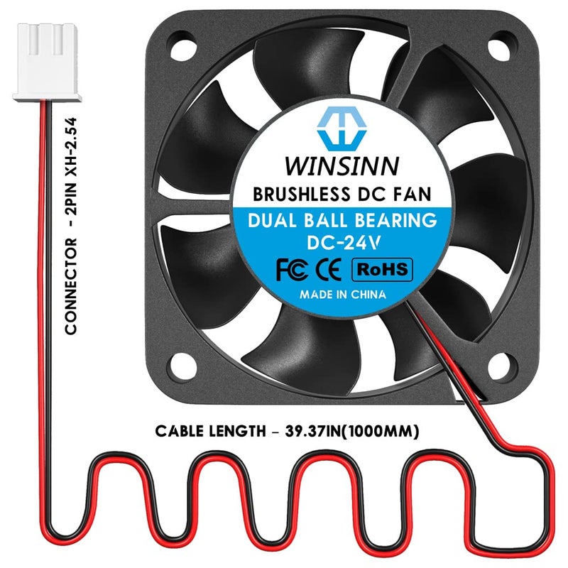WINSINN 40mm 24V Fan 1M Cable - Dual Ball Bearing 5000 RPM Cooling Fan for Ender 3, CR-10 3D Printers - XH2.54-2PIN Connector, Brushless 40x10mm (4Pcs) - Image 4